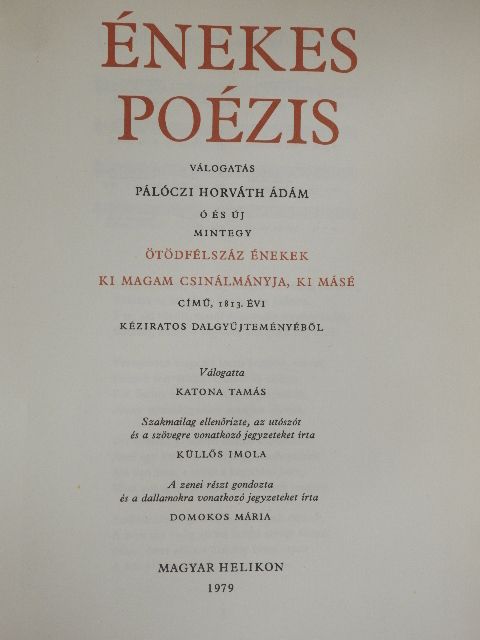 Pálóczi Horváth Ádám - Énekes poézis [antikvár]