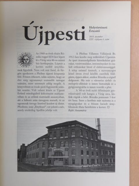 Dr. Hollósi Antal - Újpesti Helytörténeti Értesítő 2018. december [antikvár]