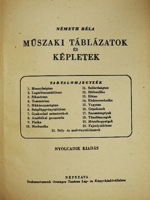 Németh Béla - Műszaki táblázatok és képletek [antikvár]