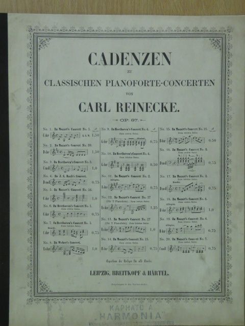 Carl Reinecke - Cadenzen zu Classischen Pianoforte-Concerten [antikvár]