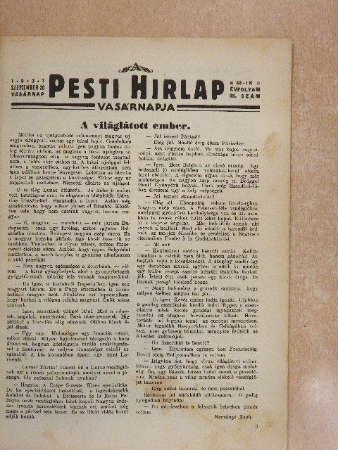 Farkas Imre - A Pesti Hirlap Vasárnapja 1931. szeptember 20. [antikvár]