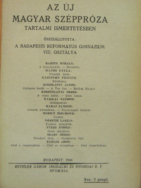 Almásy Géza - Az új magyar széppróza tartalmi ismertetésben [antikvár]