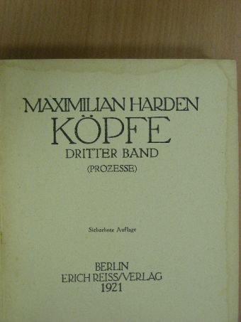 Maximilian Harden - Köpfe III. [antikvár]