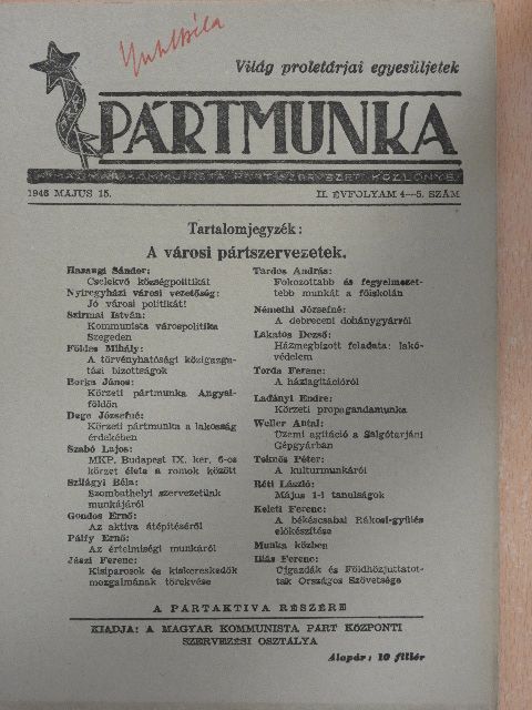 Gondos Ernő - Pártmunka 1946. május 15. [antikvár]
