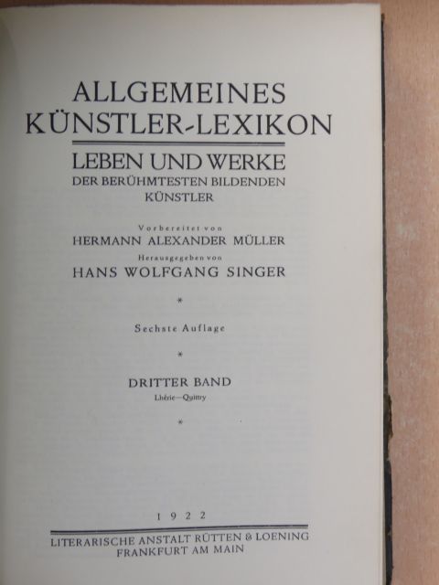 Hermann Alexander Müller - Allgemeines Künstler-Lexikon III. [antikvár]