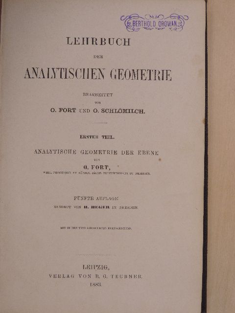 O. Fort - Lehrbuch der Analytischen Geometrie I. [antikvár]