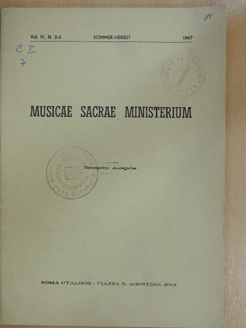 Msgr. Higinio Angles - Musicae Sacrae Ministerium Sommer-Herbst 1967 [antikvár]