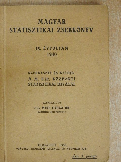 Magyar statisztikai zsebkönyv 1940. [antikvár]