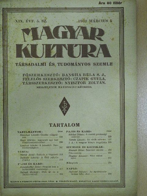 Balogh György - Magyar Kultúra 1932. március 5. [antikvár]