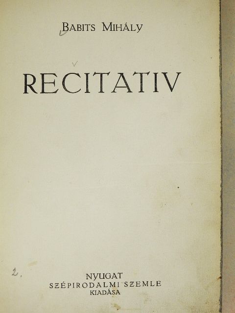 Babits Mihály - Recitativ [antikvár]