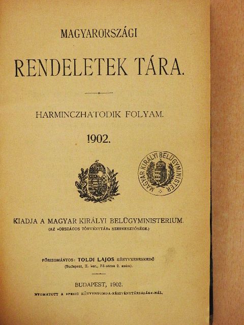 Magyarországi rendeletek tára 1902. [antikvár]