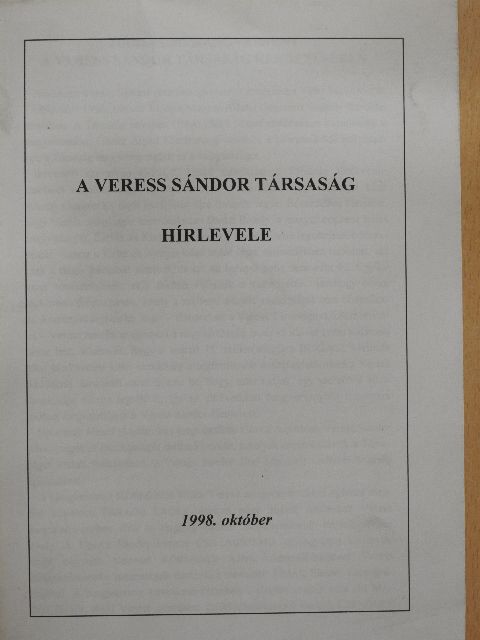 Fancsali János - A Veress Sándor Társaság Hírlevele 1998. [antikvár]