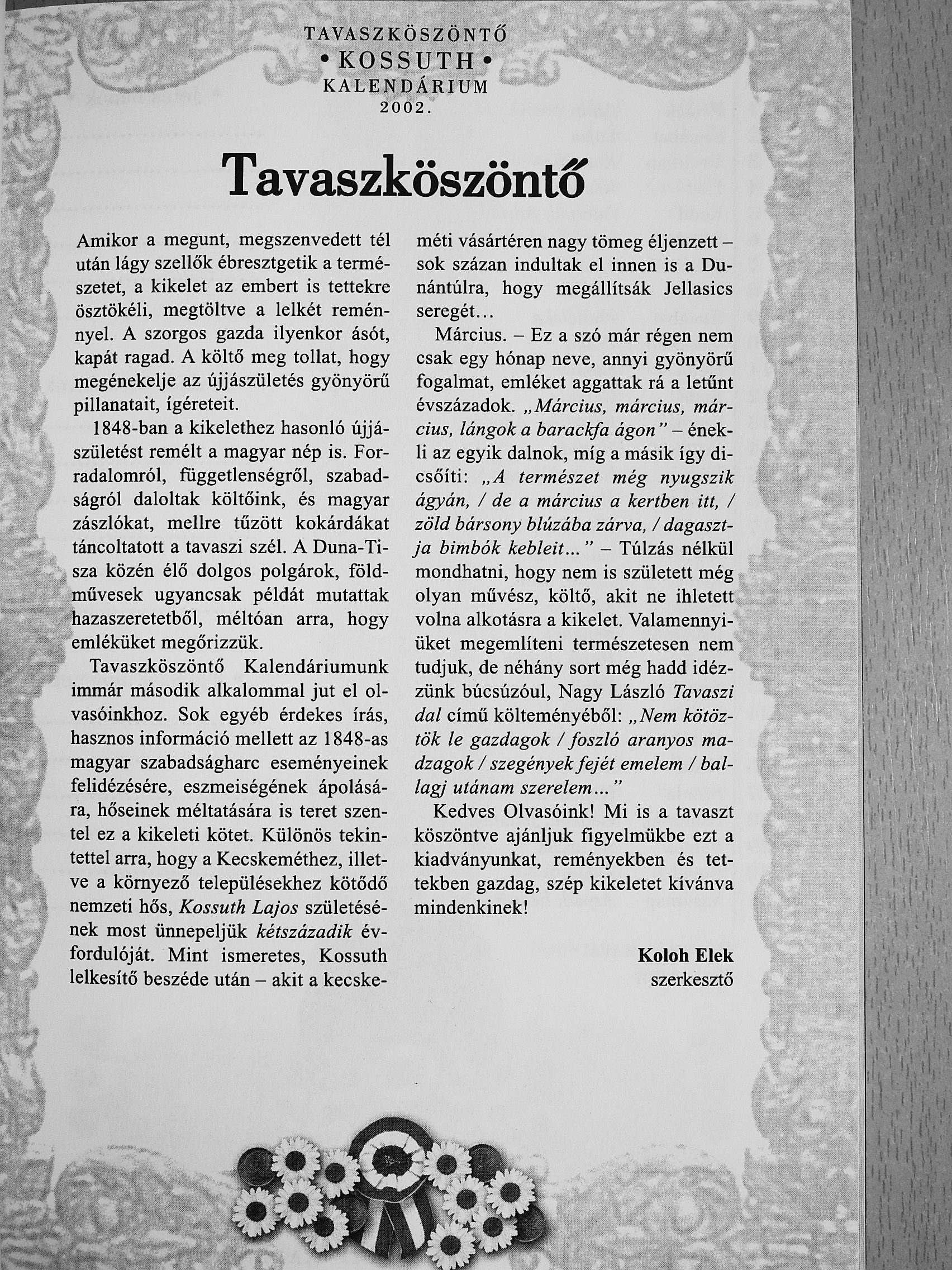 Fábián Judit - Tavaszköszöntő Kossuth Kalendárium 2002 [antikvár]