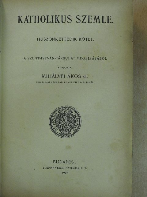 Dr. Rejtő Sándor - Katholikus szemle 1908. [antikvár]