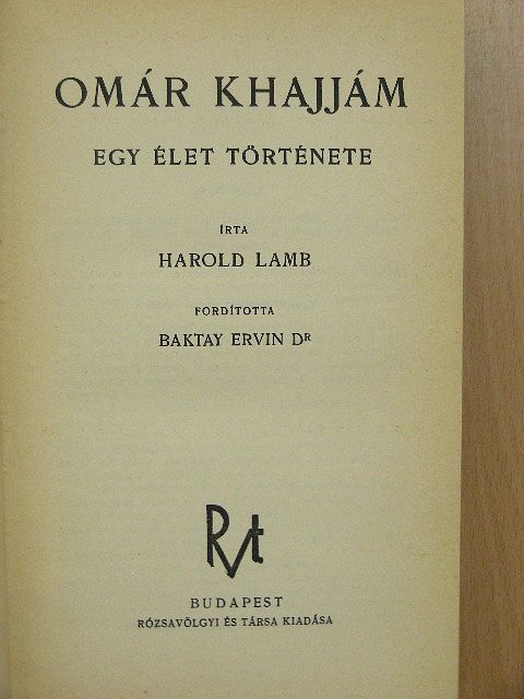 Harold Lamb - Omár Khajjám [antikvár]