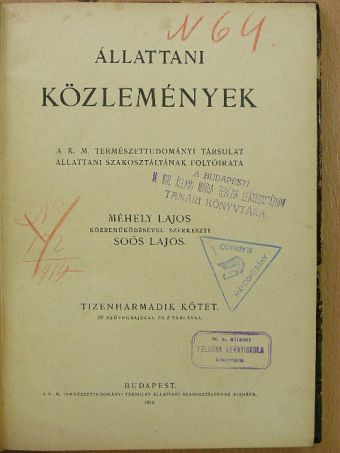 Fényes Dezső - Állattani Közlemények 1914/1-4. [antikvár]