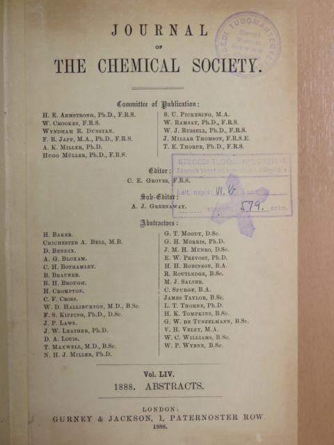 A. G. Bloxam - Journal of the Chemical Society 1888. [antikvár]