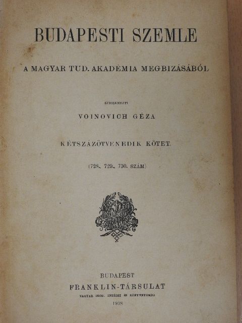 Angyal Dávid - Budapesti Szemle 250-251. kötet 728-733. szám [antikvár]