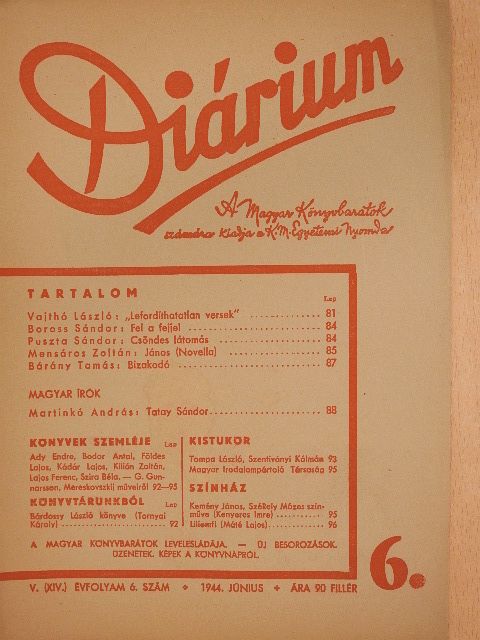 Bárány Tamás - Diárium 1944. június [antikvár]