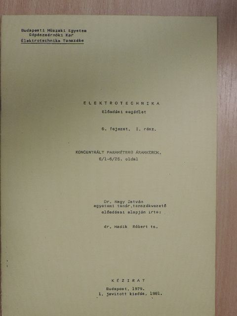 Dr. Hadik Róbert - Koncentrált paraméterű áramkörök [antikvár]