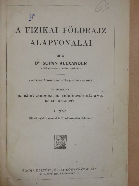 Dr. Supan Alexander - A fizikai földrajz alapvonalai I-II. [antikvár]