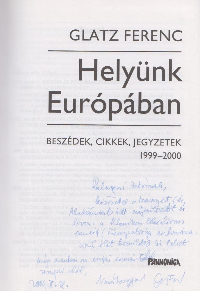 Glatz Ferenc - Helyünk Európában (dedikált) [antikvár]