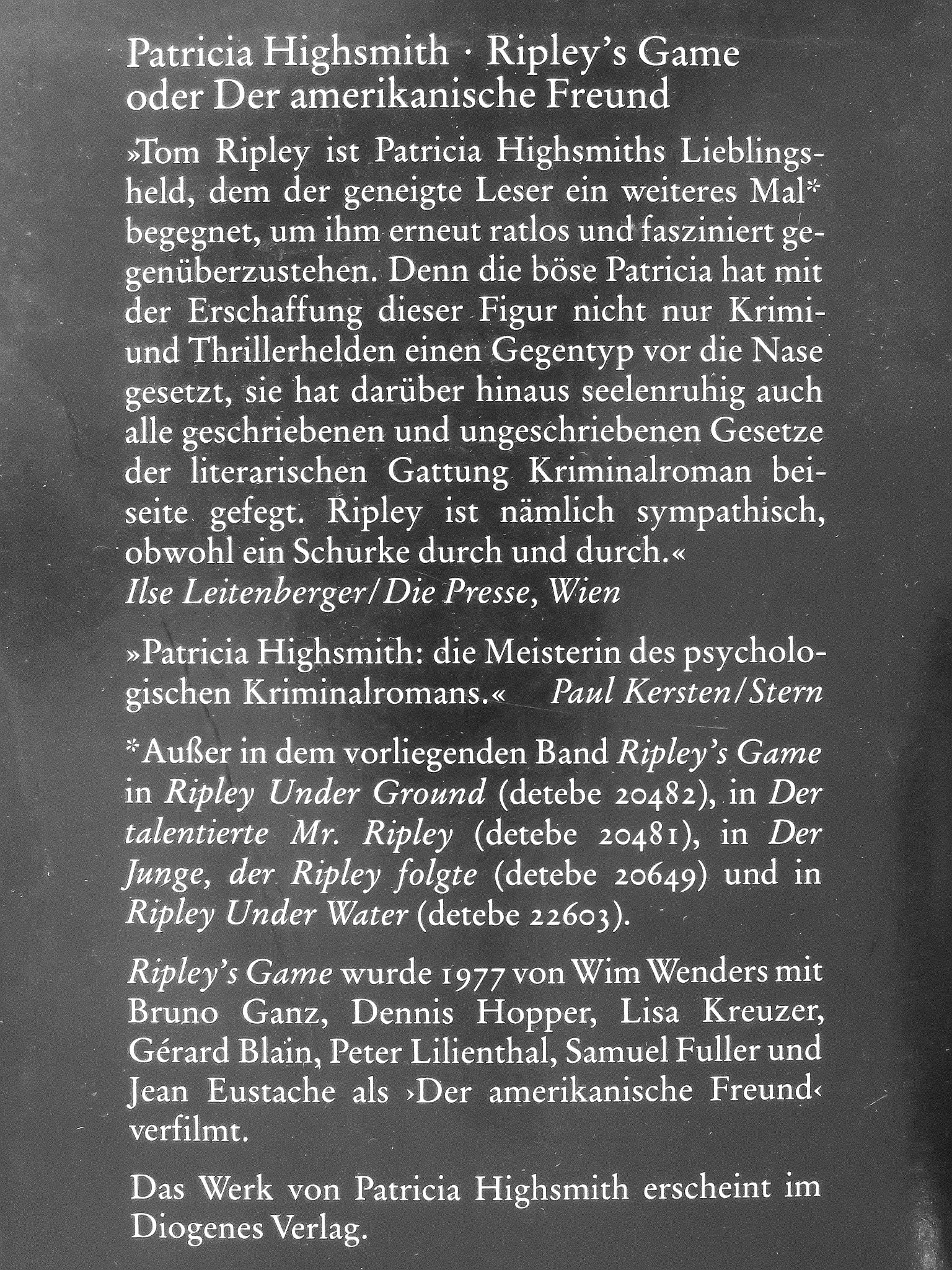 Patricia Highsmith - Ripley's Game oder Der amerikanische Freund [antikvár]