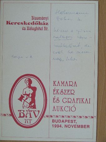 Kamara ékszer és grafikai aukció [antikvár]