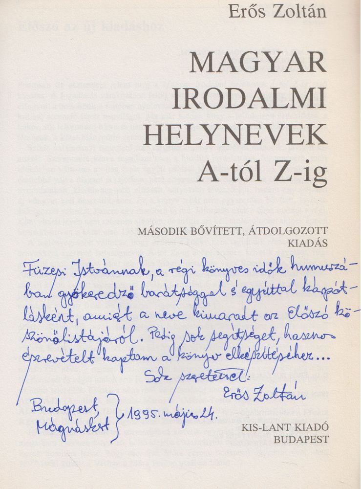 Erős Zoltán - Magyar irodalmi helynevek A-tól Z-ig (dedikált) [antikvár]