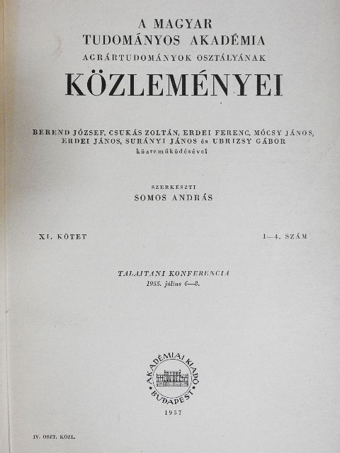 Herke Sándor - A Magyar Tudományos Akadémia Agrártudományok Osztályának Közleményei 1957/1-4. [antikvár]