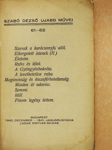 Szabó Dezső - Szabó Dezső ujabb művei 61-62. [antikvár]
