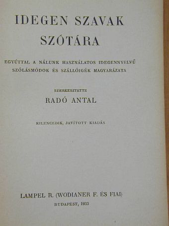 Idegen szavak szótára [antikvár]