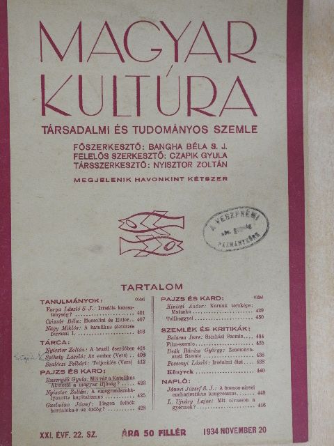Balassa Imre - Magyar Kultúra 1934. november 20. [antikvár]