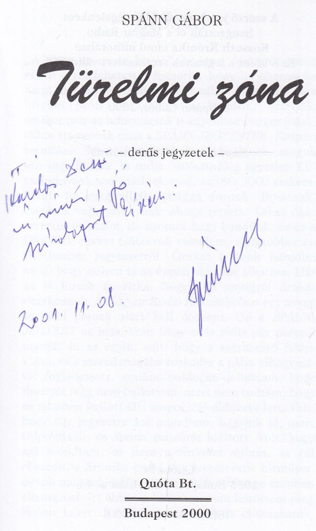 Spánn Gábor - Türelmi zóna (dedikált) [antikvár]