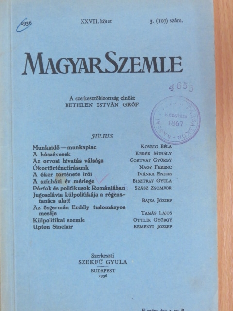 Bajza József - Magyar Szemle 1936. július [antikvár]