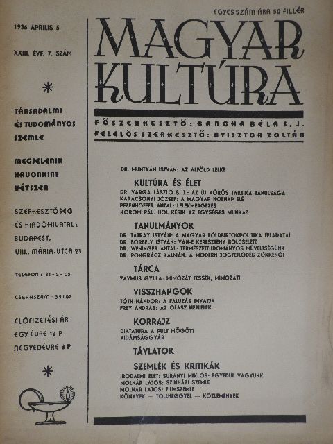 Dr. Borbély István - Magyar Kultúra 1936. április 5. [antikvár]