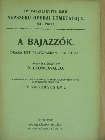R. Leoncavallo - A Bajazzók [antikvár]