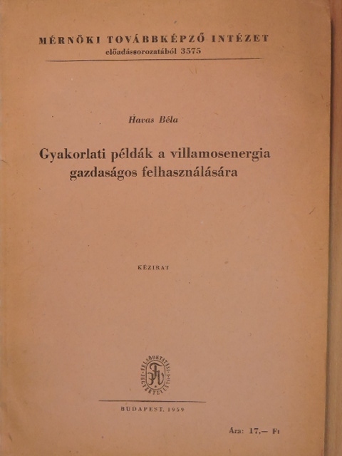 Havas Béla - Gyakorlati példák a villamosenergia gazdaságos felhasználására [antikvár]
