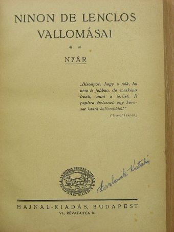 Ninon de Lenclos - Ninon de Lenclos vallomásai II. [antikvár]