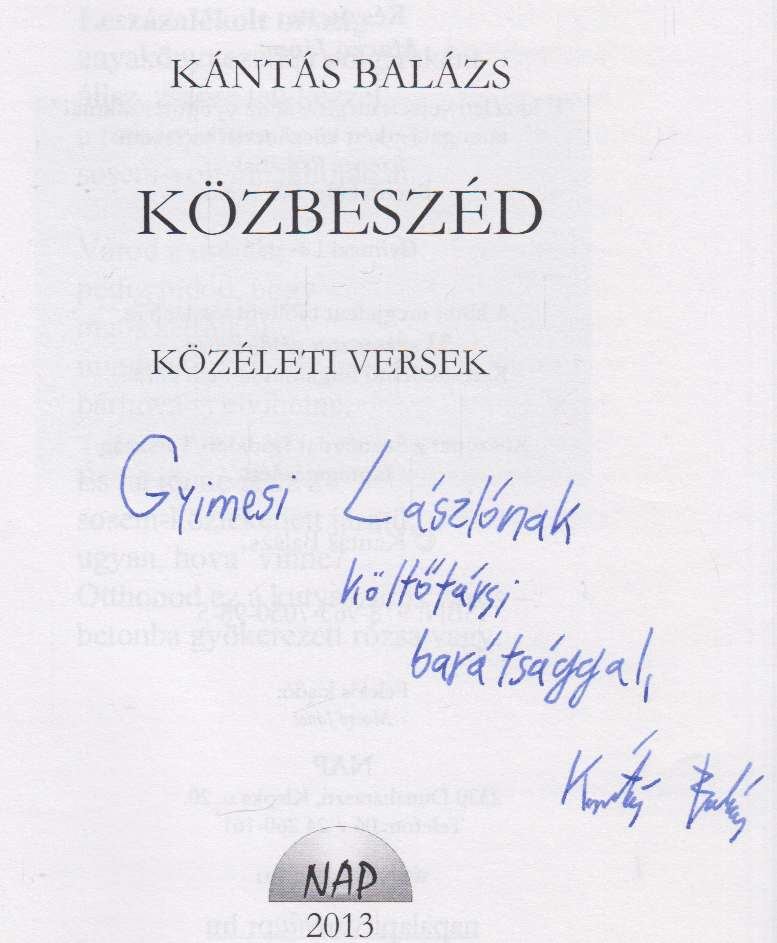 Kántás Balázs - Közbeszéd (dedikált) [antikvár]