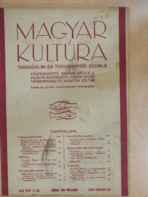 Bangha Béla S. J. - Magyar Kultúra 1934. január 20. [antikvár]