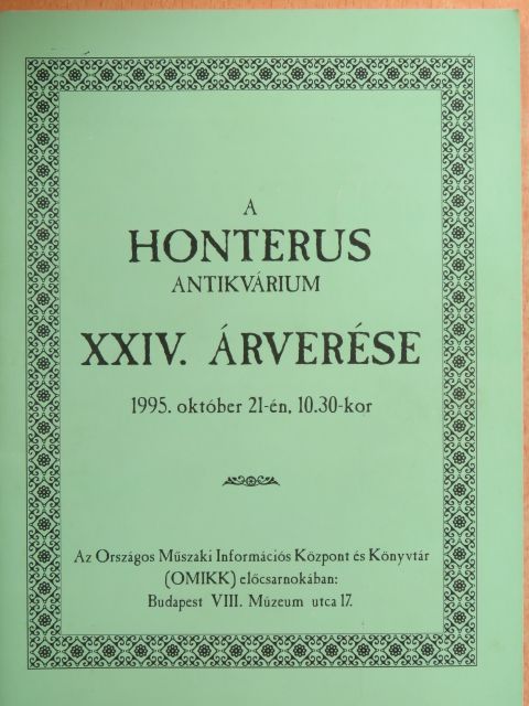 A Honterus Antikvárium XXIV. árverése [antikvár]