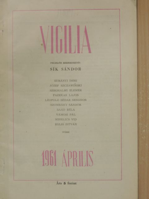 Dévényi Iván - Vigilia 1961. április [antikvár]