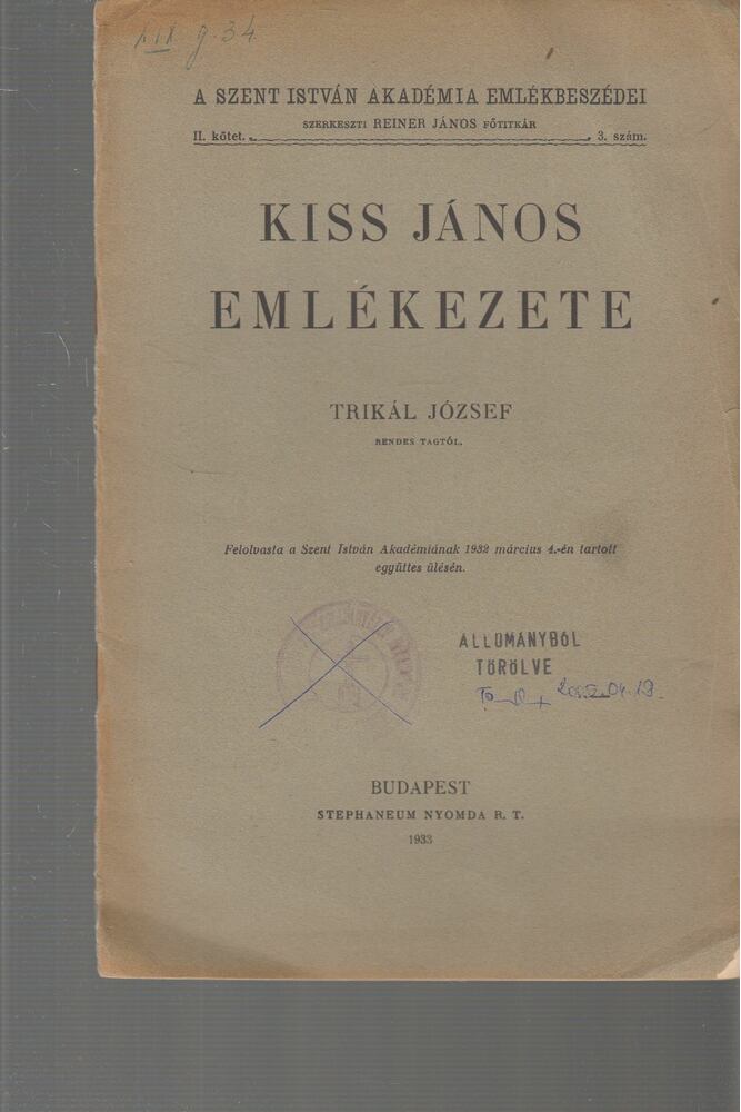 Trikál József - Kiss János emlékezete [antikvár]