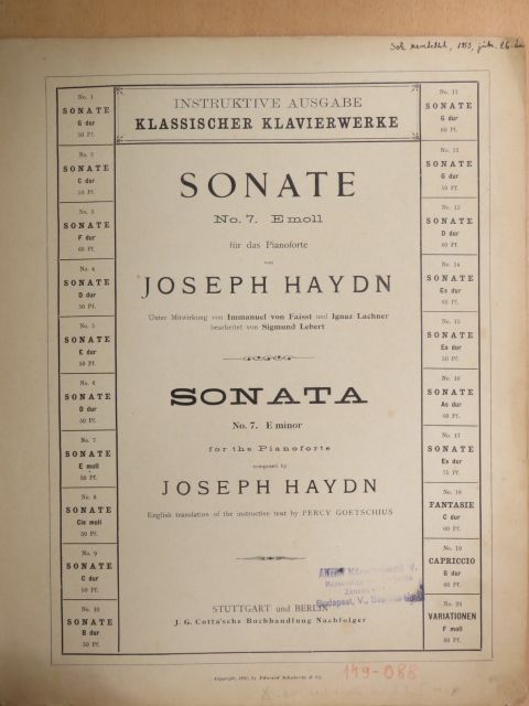 Joseph Haydn - Sonate No. 7. E moll [antikvár]