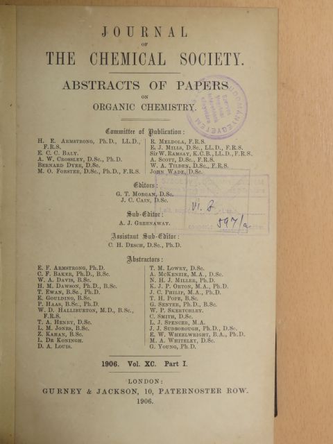 A. W. Crossley - Journal of the Chemical Society 1906/I. [antikvár]