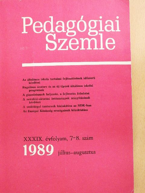 Dr. Bagdy Emőke - Pedagógiai szemle 1989. július-augusztus [antikvár]