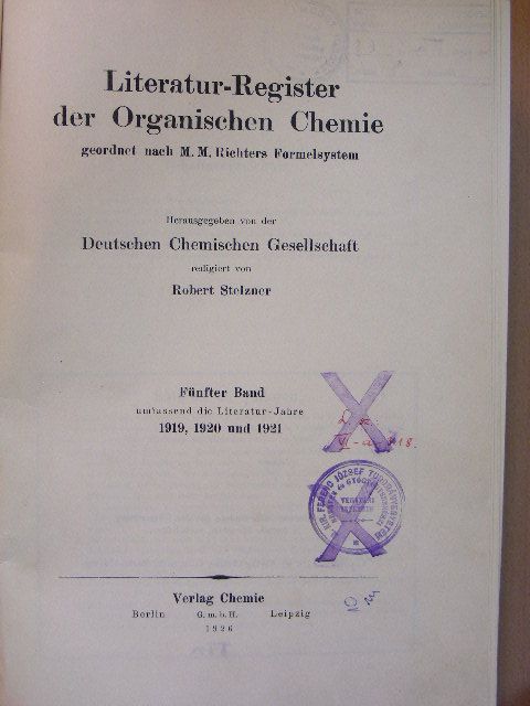 Literatur-Register der Organischen Chemie geordnet nach M. M. Richters Formelsystem V. [antikvár]