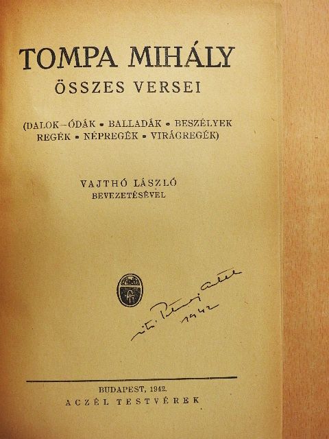 Tompa Mihály - Tompa Mihály összes versei [antikvár]