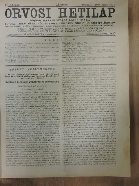 Dr. Kasztriner Iván - Orvosi Hetilap 1928. (nem teljes évfolyam) [antikvár]